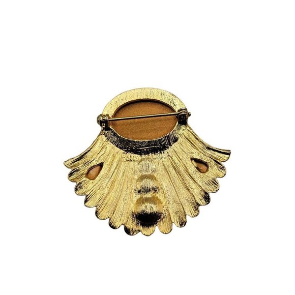 Designer High End Colorful Brooch Gold Tone Molded Glass Rhinestones - Picture 10 of 13